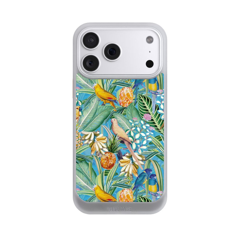 iPhone 18 Pro Max NIVOcore Tropical Parrots on Blue Wallpaper
