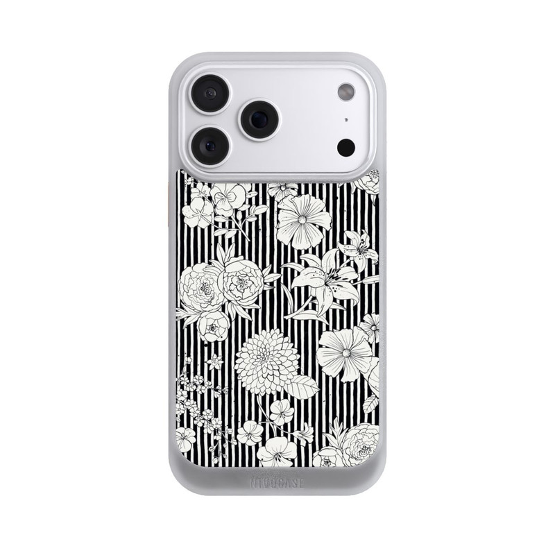 iPhone 18 Pro Max NIVOcore Fleurs et rayures noir et blanc