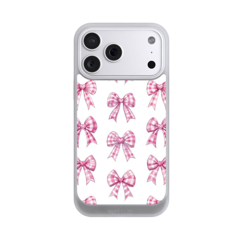 iPhone 18 Pro Max NIVOcore Pink Gingham Hearts and Bows avec IA