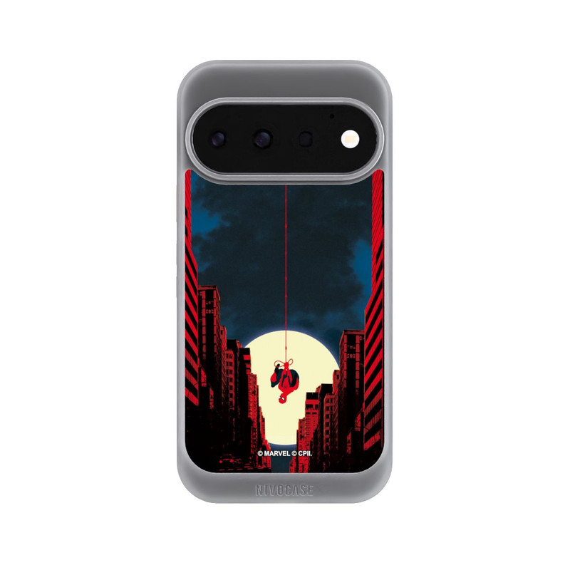 Pixel 11 Pro NIVOcore Spider-Man Marvel between Skyscrapers