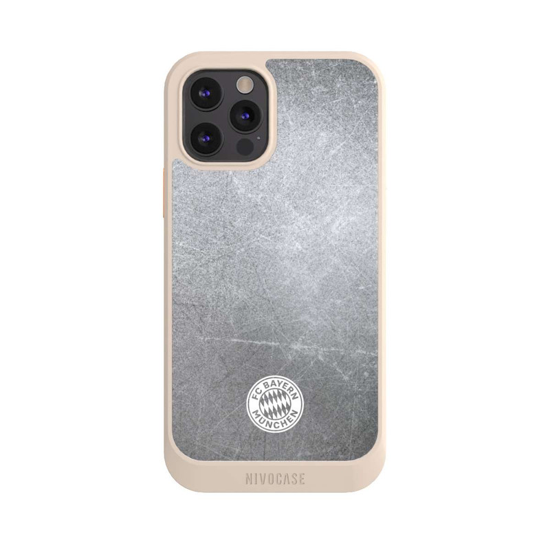 iPhone 12 Pro NIVOcore Klassisches FCB Logo Klein - Weiß auf Metalllook