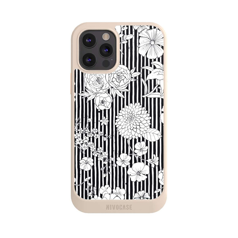 iPhone 12 Pro NIVOcore Blumen und Streifen Schwarz und Weiß
