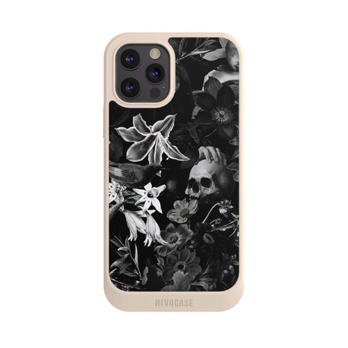 Apple iPhone 12 Pro NIVOcore Totenköpfe und Blumen auf schwarzem Hintergrund