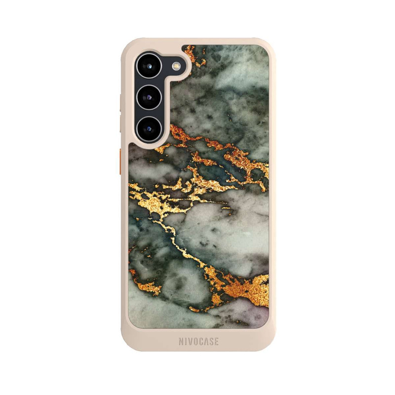 Galaxy S23 + NIVOcore Grauer und goldener Marmor Look