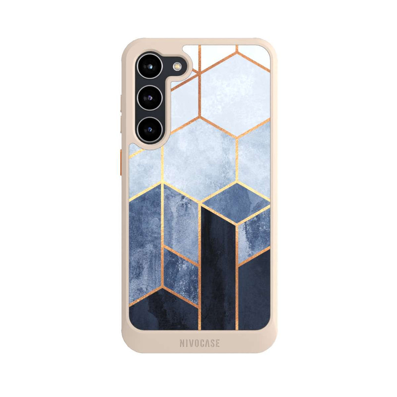 Galaxy S23 + NIVOcore Blauer Farbverlauf Sechsecke Golddruck