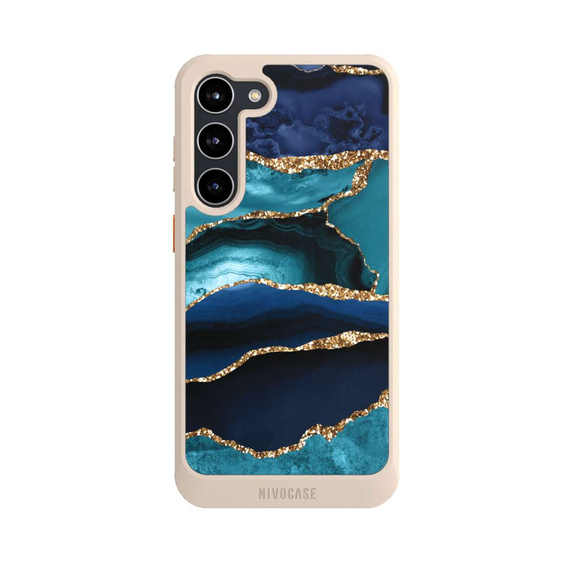 Galaxy S23 + NIVOcore Dark and Light Blue Marble Gold Glitter Look
