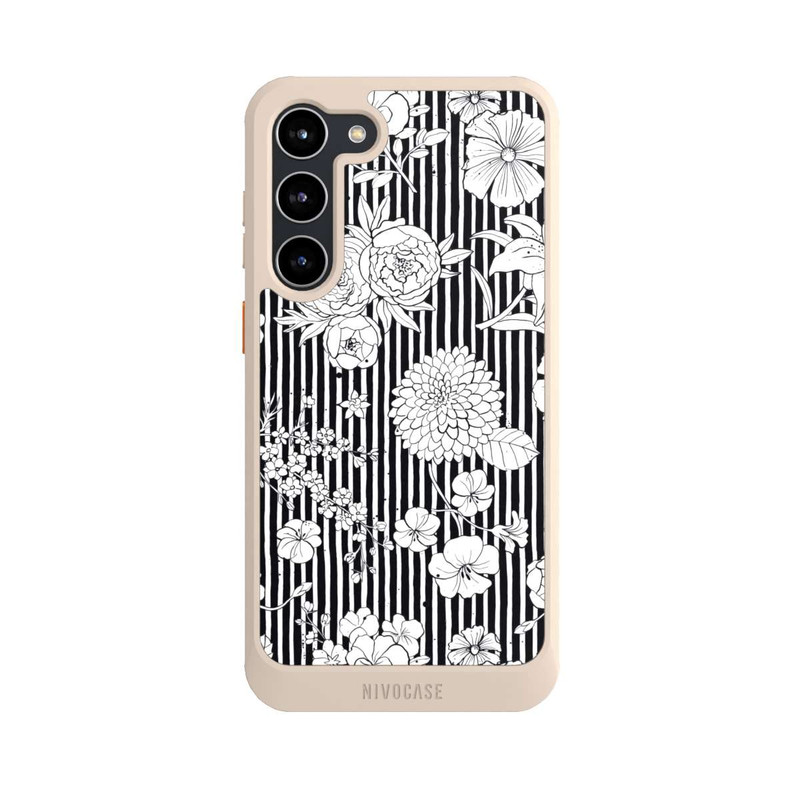 Galaxy S23 + NIVOcore Blumen und Streifen Schwarz und Weiß