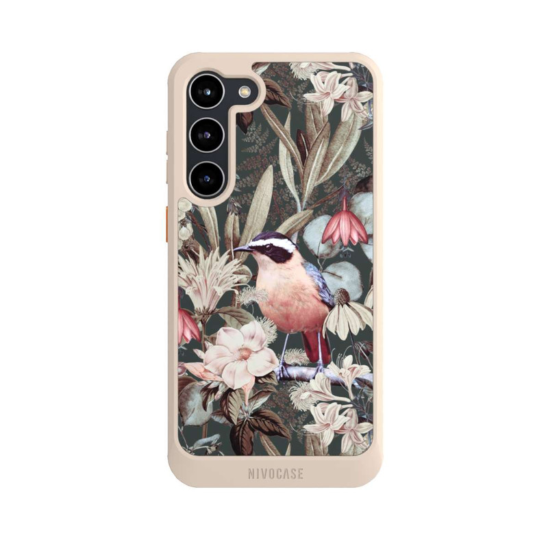 Galaxy S23 + NIVOcore Orangefarbener Vogel im Vintage Blumenmuster