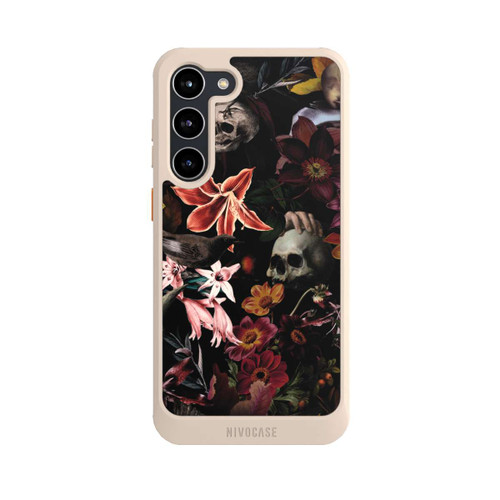 Samsung Galaxy S23+ NIVOcore Totenköpfe und Blumen auf dunklem Hintergrund