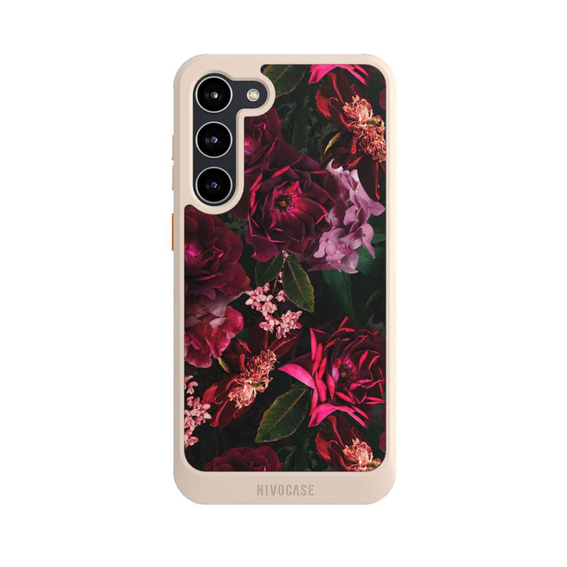 Galaxy S23 + NIVOcore Dunkelrote und rosa Blüten