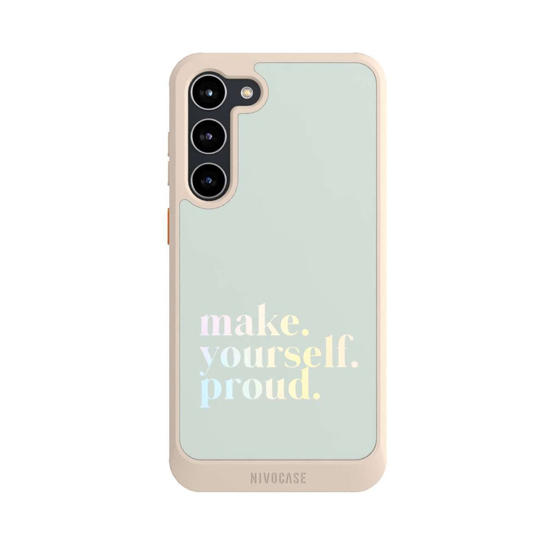 Galaxy S23 + NIVOcore Make Yourself Proud Zitat-Minze und Farbverlauf