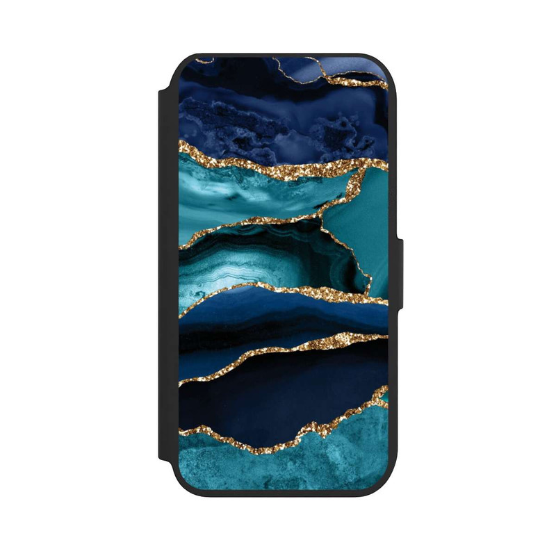 iPhone 7 NIVOflip Dark and Light Blue Marble Gold Glitter Look