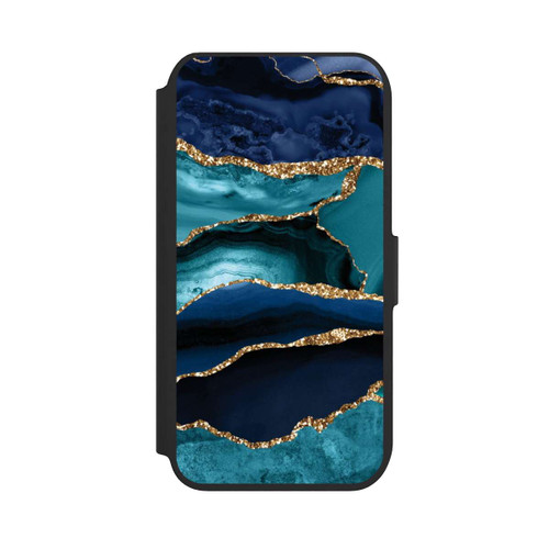 Apple iPhone 8 NIVOflip Dark and Light Blue Marble Gold Glitter Look