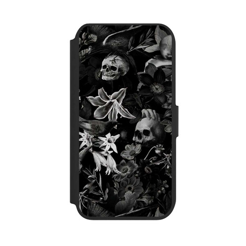 Apple iPhone 8 NIVOflip Totenköpfe und Blumen auf schwarzem Hintergrund