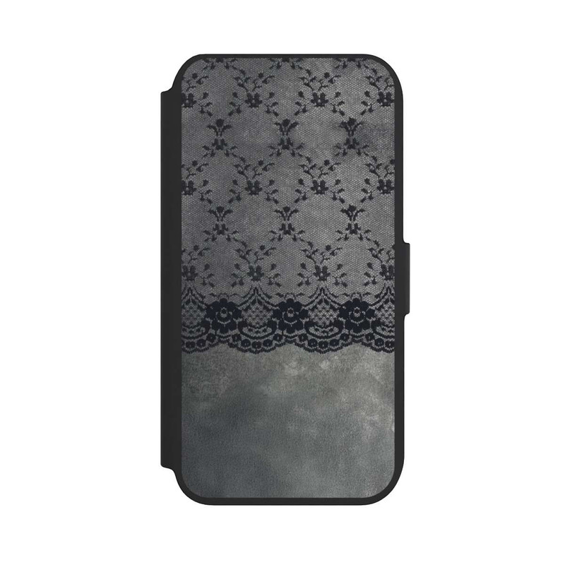 iPhone 8 NIVOflip Motif de Dentelle Noire sur fond gris