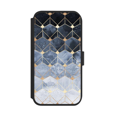 Apple iPhone 11 NIVOflip Blaue Sechsecke und Diamanten Golddruck