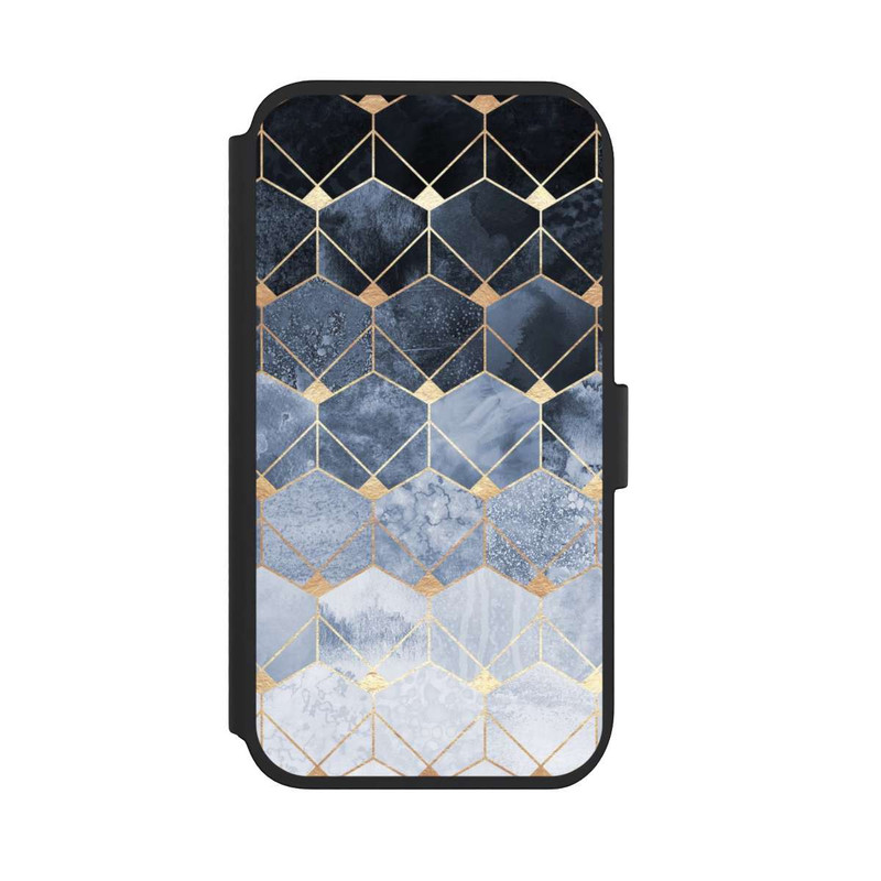 iPhone 11 NIVOflip Blaue Sechsecke und Diamanten Golddruck