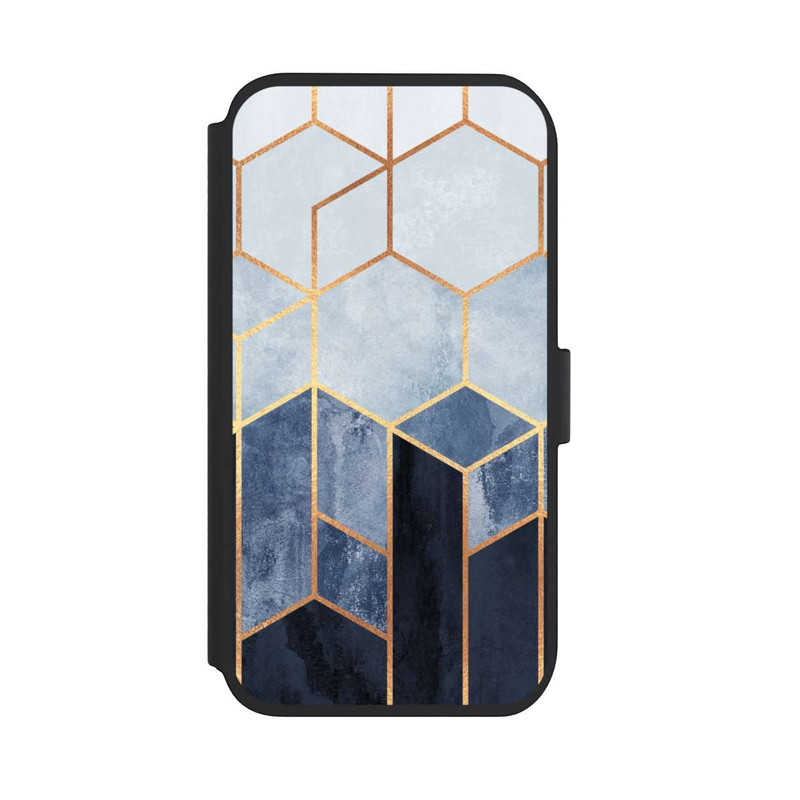iPhone 11 NIVOflip Blauer Farbverlauf Sechsecke Golddruck