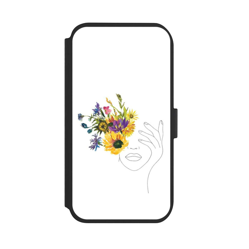 iPhone 11 NIVOflip Line Art Frau Sonnenblumen