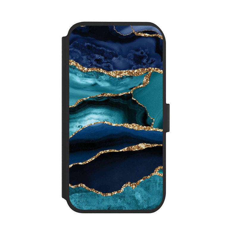 iPhone 11 NIVOflip Dark and Light Blue Marble Gold Glitter Look