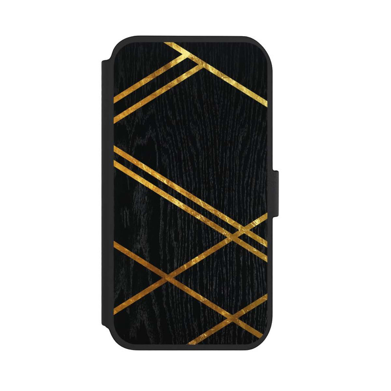 iPhone 11 NIVOflip Black Geometric Pattern Golden Stripes