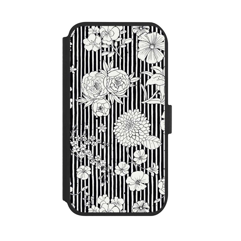 iPhone 11 NIVOflip Fleurs et rayures noir et blanc