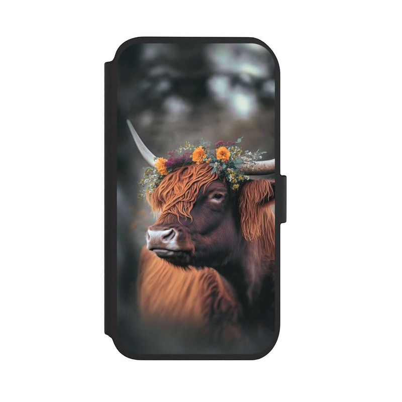 iPhone 11 NIVOflip Vache des Highlands avec des fleurs avec IA