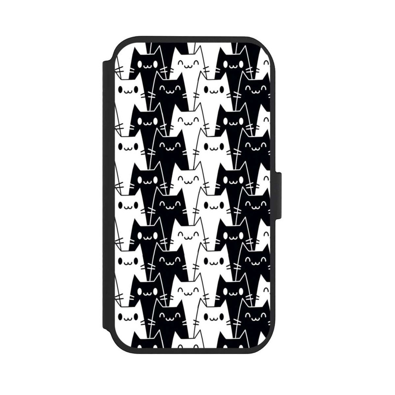 iPhone 11 NIVOflip Katzentapete Schwarz Weiß