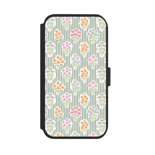 Apple iPhone 11 NIVOflip Ditsy Flower Sticker Bouquets on Blue and Cream Pinstripes