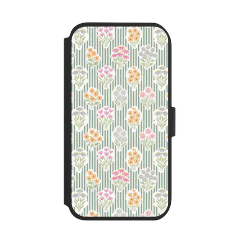 Apple iPhone 11 NIVOflip Ditsy Flower Sticker Bouquets on Blue and Cream Pinstripes