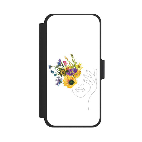 Apple iPhone 12 mini NIVOflip Line Art Frau Sonnenblumen