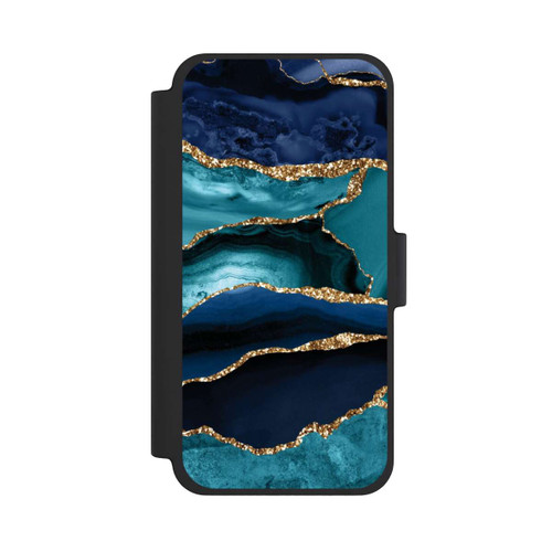 Apple iPhone 12 mini NIVOflip Dark and Light Blue Marble Gold Glitter Look