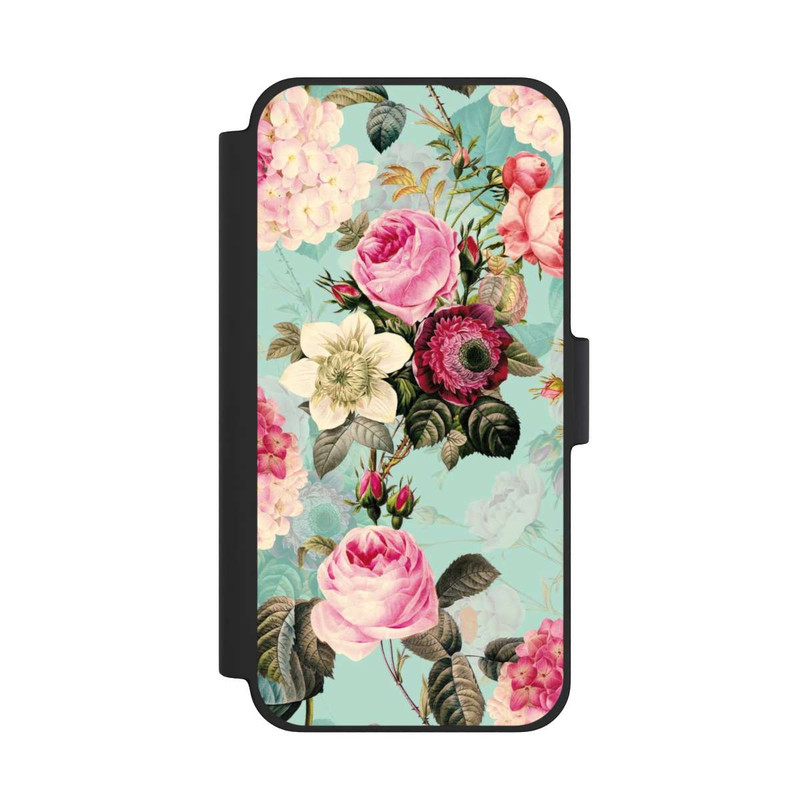 iPhone 12 mini NIVOflip Türkisfarbene Rosentapete