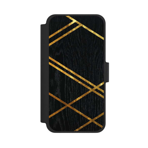 Apple iPhone 12 mini NIVOflip Schwarzes geometrisches Muster Goldene Streifen
