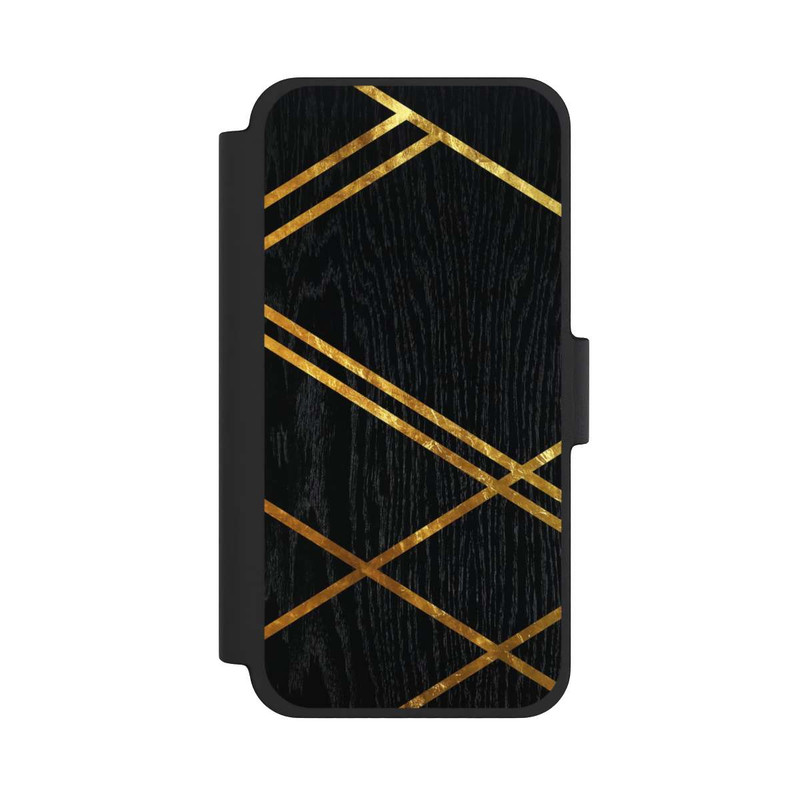 iPhone 12 mini NIVOflip Schwarzes geometrisches Muster Goldene Streifen