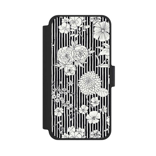 Apple iPhone 12 mini NIVOflip Blumen und Streifen Schwarz und Weiß