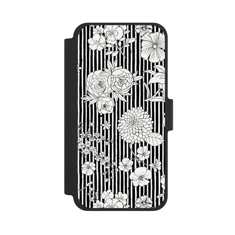 iPhone 12 mini NIVOflip Blumen und Streifen Schwarz und Weiß