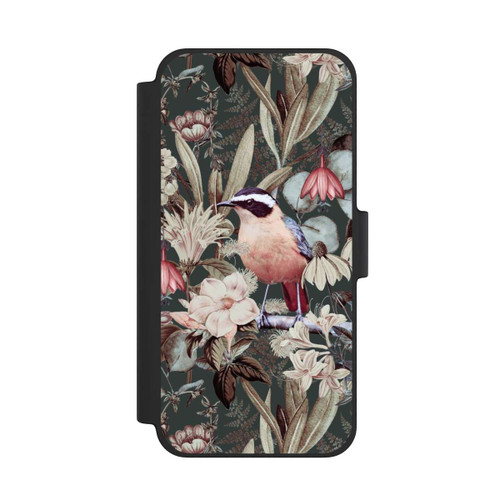 Apple iPhone 12 mini NIVOflip Orangefarbener Vogel im Vintage Blumenmuster