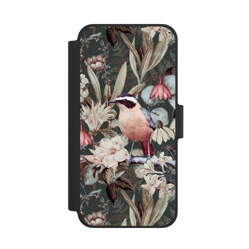 iPhone 12 mini NIVOflip Orangefarbener Vogel im Vintage Blumenmuster
