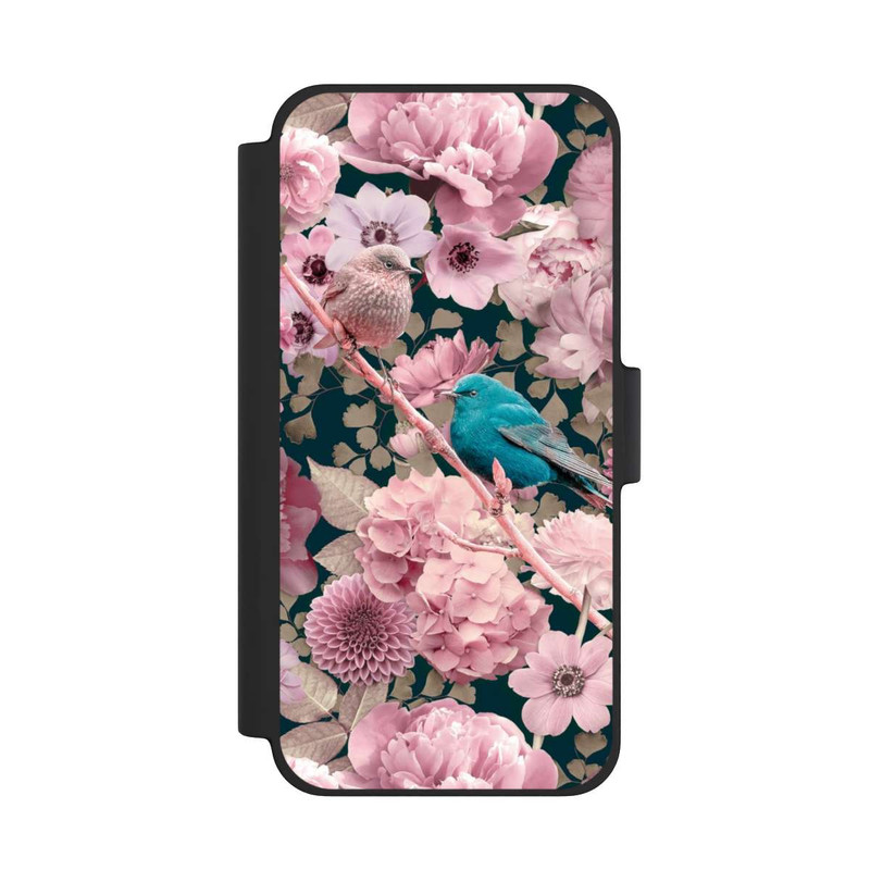 iPhone 12 mini NIVOflip Moineaux à motif de fleurs roses