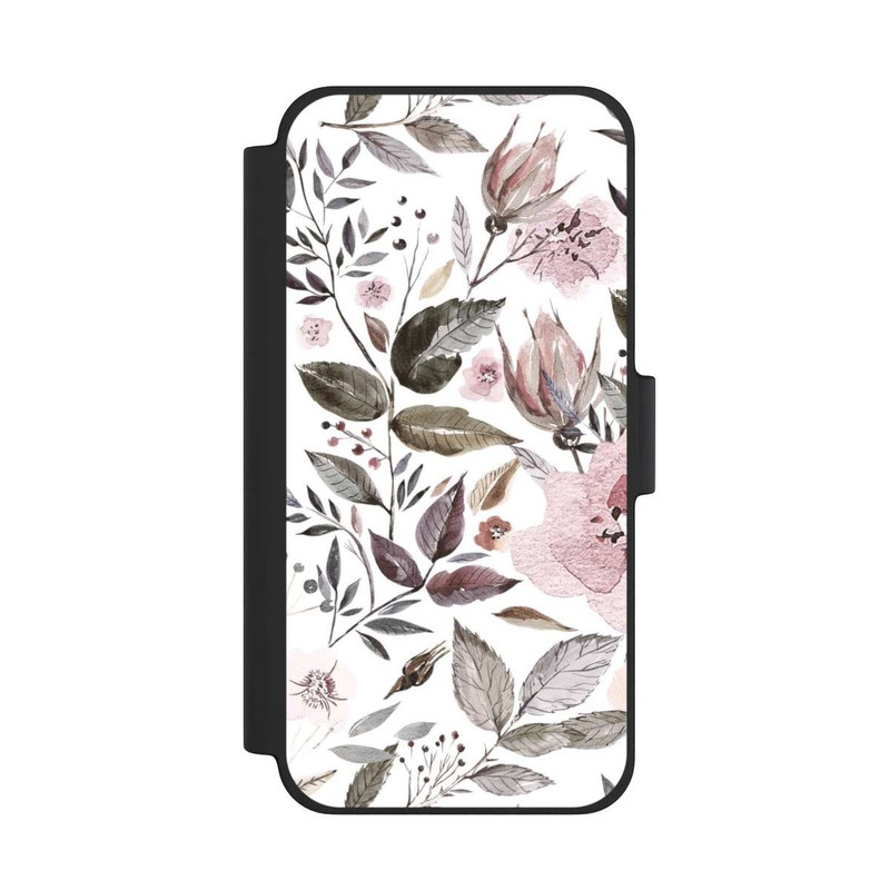 iPhone 12 mini NIVOflip Aquarelle Fleurs Roses Brunes