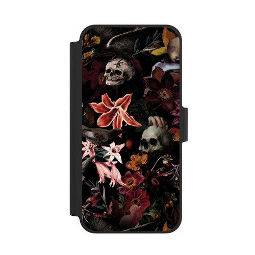 Apple iPhone 12 mini NIVOflip Totenköpfe und Blumen auf dunklem Hintergrund