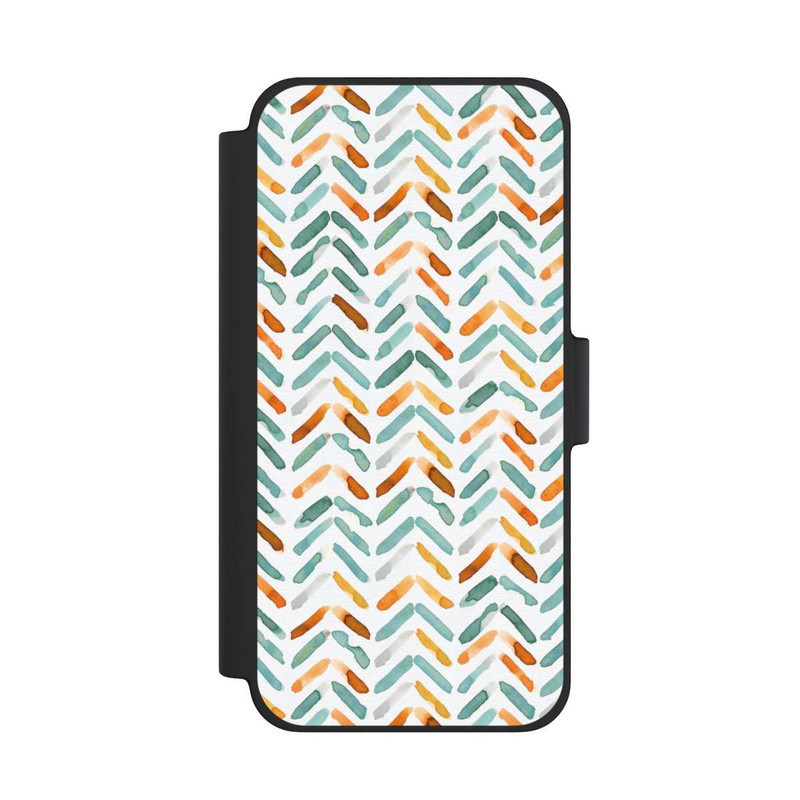 iPhone 12 mini NIVOflip Élégant Automne Chevron Bleu Orange