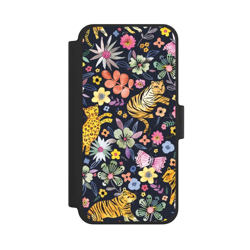 iPhone 12 mini NIVOflip Frühlingsblumen mit Tiger schwarz