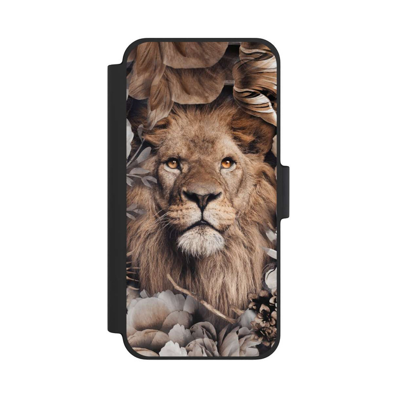 iPhone 12 mini NIVOflip Löwe Blumenrahmen Beige