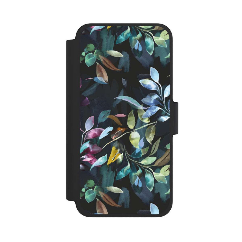 iPhone 12 mini NIVOflip Mystische Aquarellblätter schwarz