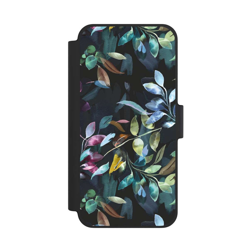 iPhone 12 mini NIVOflip Aquarelle Feuilles Mystiques Noir