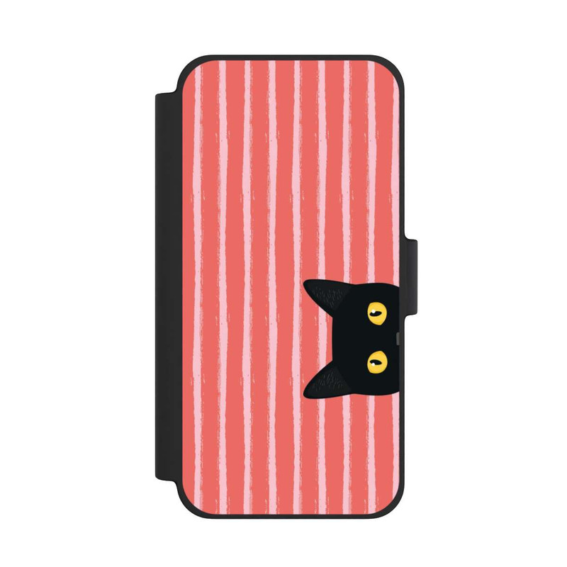 iPhone 12 mini NIVOflip Chat noir sur fond rayé orange