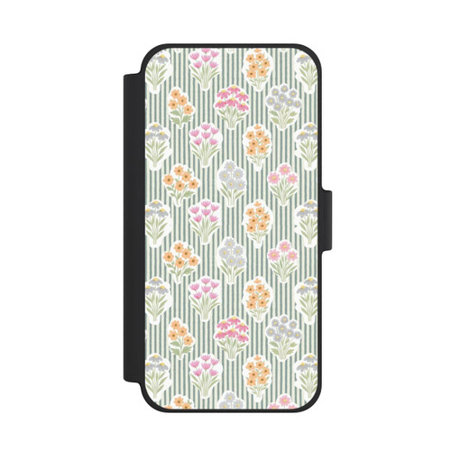 Apple iPhone 12 mini NIVOflip Ditsy Flower Sticker Bouquets on Blue and Cream Pinstripes