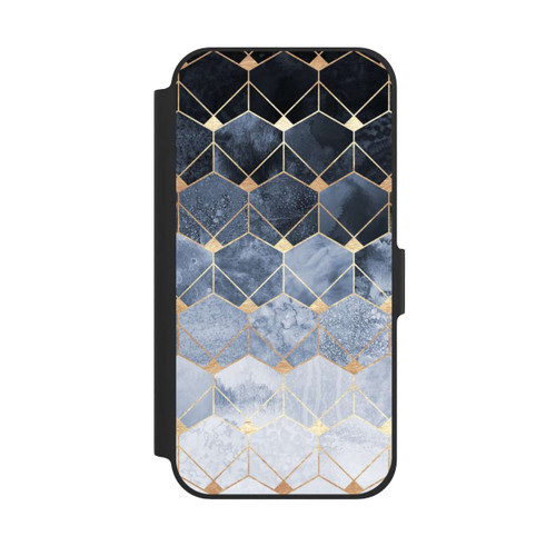 Apple iPhone 12 NIVOflip Blaue Sechsecke und Diamanten Golddruck